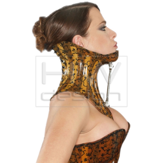 Latex neck corset with adjustable screw and inserted spring steel bars